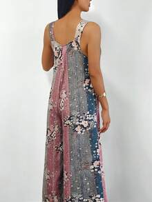 花卉方领阔腿无袖连体裤，休闲春夏装 - 彩色 - 查看 2