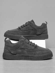 Herren einfarbige graue Schnürsportschuhe, minimalistischer Stil mit rundem Zehenbereich und dicker Sohle, höhenverstellbare Sportschuhe (es empfiehlt sich, eine größere Größe zu wählen)