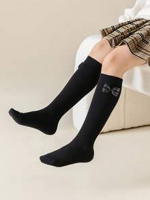 1 Pasang/5 Pasang Kaos Kaki Setinggi Lutut Anak-Anak Warna Polos dengan Hiasan Pita, Kaos Kaki Gaya Sekolah untuk Anak Perempuan, Musim Gugur/Dingin - MultiWarna - View 10