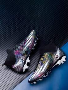 2025新款透气高帮足球鞋，长钉鞋钉，成人及学生训练鞋 - 黑色 - 查看 3