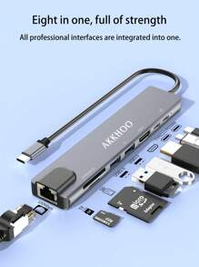Laptop Type-C 8-In-1 Expansion Hub With Aluminum Alloy, External USB/Hard Disk, SD/TF Card Slots, 100M Ethernet Port, USB 3.0 Multifunctional Docking Station - 淺灰色 - 查看 5