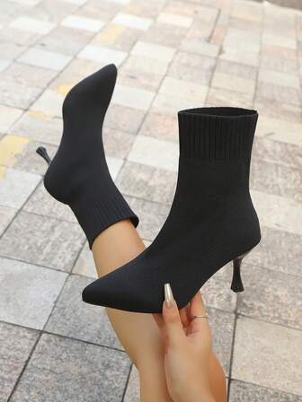 Women's Casual Comfortable Elegant Fashion Slim Fit Elastic High Heel Ankle Boots, Suitable For Spring, Autumn And Winter