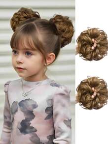 6 英寸儿童凌乱发髻发圈 - 弹性波浪卷发发髻接发，适合女士和女孩