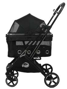 4-Wheel Foldable Pet Stroller With Removable Washable Fabric & Shock-Absorbing Wheels – Spacious Multi-Pet Carrier For Small/Medium Dogs/Cats, Includes Storage Basket & Easy One-Click Fold (Ideal For European Travel)Dog Stroller Cat Stroller Pet Stroller Dog Strollers For Dogs - Grey - View 16