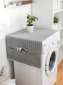 1pc Refrigerator Dust Cover, Household And Anti-Oil Storage And Sorting, Washing Machine, Microwave Oven Refrigerator Cover Cloth, Plaid Pattern, With Tassel Anti-Slip Washing Machine And Dryer Top Cover, Kitchen Supplies, Storage And Organizing Bag, Home Appliance Top Home Cover, Refrigerator Cover Hanging Bag, Christmas Home Decor Cloth