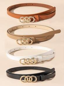 1/3件装女士时尚搭扣黑色、白色和棕色休闲腰带，四季皆宜 - 1.4三圈扣小帶 - 查看 10