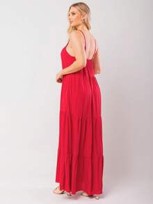 Women's Long Viscose Dress With Adjustable Straps - 紅色 - 查看 2