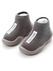 1 Pair Solid Color Anti-Slip Toddler Socks With Leather Sole, 0-4 Years Old