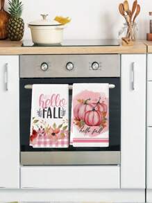 2pcs Fall Decor Thanksgiving Welcome Autumn With A Bountiful Harvest Of Pumpkins, Autumn Flowers And Fruits Kitchen Towel Cleaning Cloth Colorful Style Pattern Hand Tea Towel Bathroom Hand Towel Thanksgiving Party And Holiday Decoration Kitchen Home Decoration Cooking Supplies Table Decoration Kitchen Drying Tableware Washing Dish Drying Suitable For Kitchen Restaurant Daily Cleaning Gift For Friends Pink Pattern