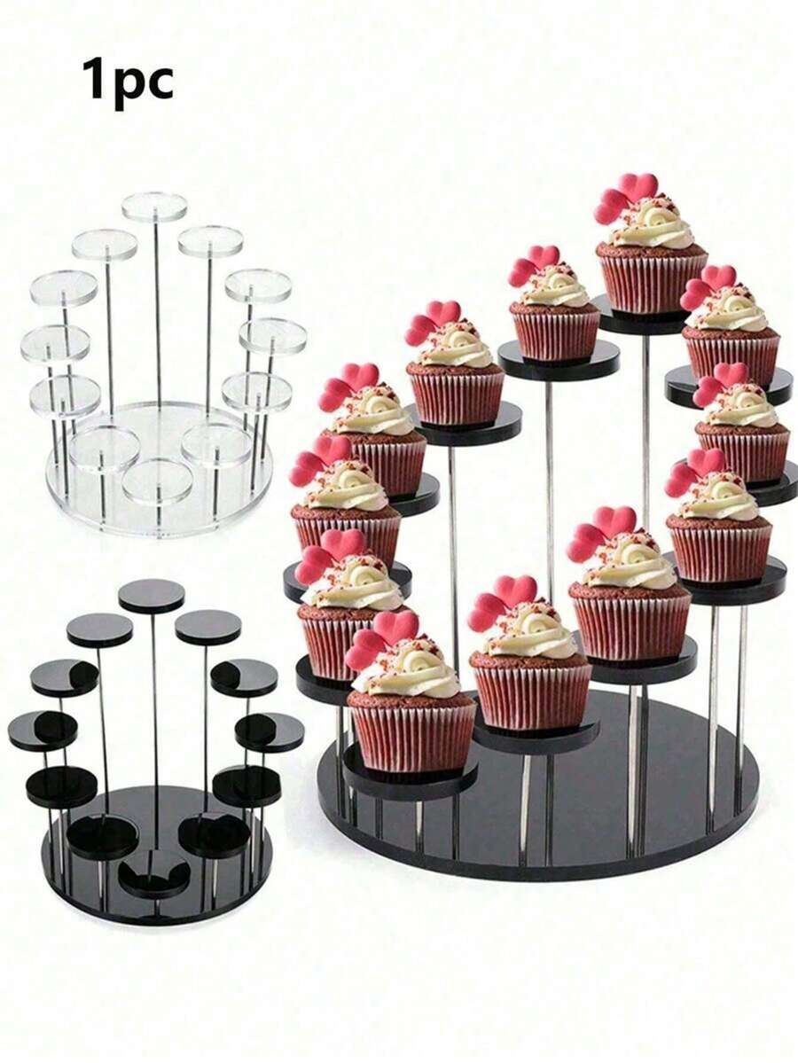 Giá trưng bày bánh cupcake acrylic nhiều tầng, giá trưng bày nhẫn/bánh cupcake, phụ kiện trang trí tiệc, giá trưng bày bánh ngọt và tráng miệng hình tròn nhiều tầng, thích hợp để trưng bày nhẫn, bông tai, tượng nhỏ, phụ kiện cưới màu đen và trong suốt. - Nhiều màu - Xem 1