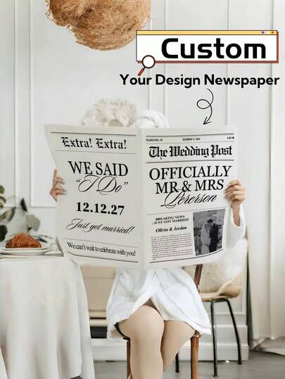1/2 Customized Newspaper Wedding Announcement, Personalized Photo & Text Wedding Newspaper, Private Wedding Newspaper, Unique Couple's Wedding Reveal, Modern, Eye-Catching, Fashionable Newspaper, Multipurpose, Decorative, Reusable, Contemporary, Colorful, Cute, Retro, Cartoon, Kawaii, Customized, Personalized, Unique, Customizable, Suitable For Employees, Clients, Students, Business/Work/Office, School, Cards And Cardstock