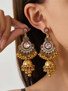 1 对时尚复古串珠流苏，南亚风格风铃流苏，女式金属不对称耳环，适合时尚派对、节日装扮、海滩度假 - 南亞風格時尚耳環 - 查看 3
