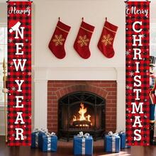 1 conjunto de faixas de Feliz Ano Novo e Feliz Natal, faixas xadrez de Natal com estampa de búfalo, decorações de Natal, decoração para varanda de Natal e Ano Novo, decoração elegante para áreas externas e internas, ideal para varanda, quintal, garagem e casa - Estilo B - Ver 4