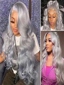 13x4 Grey Lace Front Wigs Human Hair Glueless Wig Pre Plucked With Baby Hair 180 Density Body Wave Lace Front Wigs Human Hair Can Be Permed & Dyed HD Transparent Water Wave Human Hair Wig For Women 34 Inch True To Length - 灰色 - 查看 4