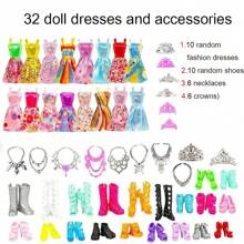 36pcs Doll Dress Up Set, Includes 5 Outfits, 20 Pairs Of Shoes, 6 Crowns, Necklaces; Fashionable Mix & Match Doll Wardrobe, Durable Plastic Material. - Multicolor - View 16