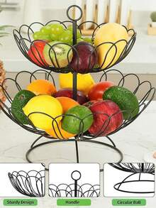 Contenedor frutero canasta de 2 niveles desmontable en color negro, organizador multiusos cocina hogar, almacenamiento frutas verduras, diseño moderno - Albaricoque - Ver 5