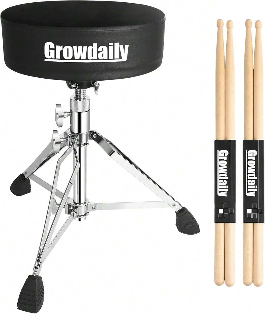 Drum Throne Seat,Adjustable Stool Drum Universal Thick Padded Drum Throne Drummer Stool With 2Pacs 5A Drumsticks - 1 - Xem 1