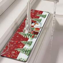 1pc Christmas Theme Absorbent Mat-Snow Forest Pattern, Red Berries And Golden Snowflakes, Quick-Drying And Cuttable Diatomite Kitchen And Bathroom Table Decoration, Christmas Tree Pattern, Holiday Home Decoration, Seasonal Decoration Lovers Must, Christmas Decoration. - Multicolor - View 5
