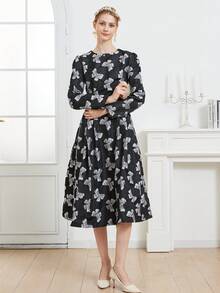 Luxury Jacquard Long Sleeve Elegant Party Dress For Women, Autumn/Winter