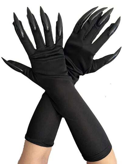Guantes de gato de Halloween - Guantes negros de fiesta con uñas largas y garras - Disfraz de cosplay (1 par)