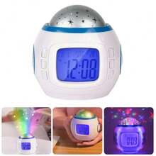 1pc Glowing Starry Sky Projection Clock With Music&Calendar Colorful Light Digital Alarm Clock Temperature Indicators Home Decor Room Decor - White - View 12