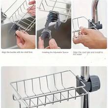 不锈钢水龙头收纳架 - 多功能厨房水槽收纳架、储物架、浴室淋浴篮，可收纳海绵、刷子、毛巾和厨房必需品，壁挂式设计，易于安装 - 彩色 - 查看 7