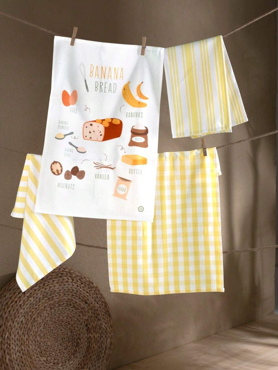 Set Of 4 Kitchen Towels – 100% Cotton – 40x60 Cm – Super Absorbent, Soft & Breathable, Stain-Resistant – Ideal For Drying Dishes & Hands – MADE IN TURKEY - Yellow - View 1