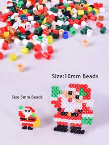 10 毫米圣诞拼图 DIY 玩具，3D 像素珠带收纳盒，包括钉板、熨烫纸、镊子，适用于创意艺术项目和家居装饰，可作为儿童节日和生日礼物（随机颜色配件） - 彩色 - 查看 5