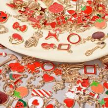 10/20/30/50/80/100 件简约粉色珐琅 + 金合金随机混合心形、五角星、大象、叶子吊坠，适用于包包装饰，手工 DIY 珠宝制作项链手链耳环配件 - 粉紅+金 - 查看 7