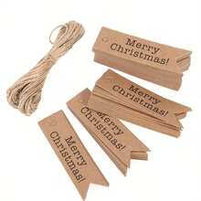 100pcs/Pack Christmas Kraft Paper Gift Tags With "Merry Christmas" & Fish Tail Design, With Strings For DIY Baking, Gift Wrapping - Multicolor - View 8