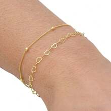 Kit Of 2 Elegant Heart-Shaped Beaded Bracelets, Plated In 925 Silver Or 18K Gold - 金色 - 查看 1