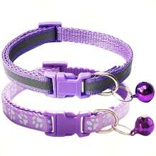 [Reflective Cat Collar] 2pcs Adjustable Reflective Cat Collars With Bell | Nylon Safety Collars For Cats And Dogs, Paw Print Design, Multiple Colors - Multicolor - View 18