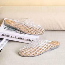 DangDing Damen Cut Out atmungsaktive Vogelnest Kristall Jelly Schuhe, Damen weiche Strand Sandalen Flache Schuhe, Plastik Slip-On geschlossene Zehe Sandalen