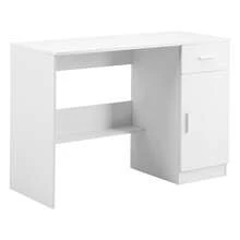 Small Desk With Drawer, Kids Desk For Bedroom, Wooden Simple Study Table For Drawing, Reading, Writing, Rectangle MDF Study Storage Table With Adjustable Shelf For Home, Office, White - White - View 8