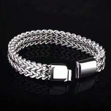 1pc Retro Thick Chain Neutral Design Keel Stainless Steel Woven Mesh Men's High-End Dracelet, Suitable For Hip-Hop Luxury Streamlined Men's Bracelet, Multifunctional Bracelet, Suitable For Daily Wear And Men's Valentine's Day Gift - 銀色 - 查看 9