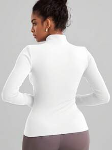 Soyun Jaqueta feminina listrada para yoga, ideal para atividades ao ar livre, viagens, uso casual, festas, escritório, academia e muito mais. - Branco - Ver 3