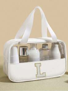 透明PVC洗漱包，字母化妆包，防水旅行洗漱包，字母拉链防水化妆品收纳包，化妆品整理包，便携式旅行化妆包，带便捷提手，适用于旅行洗漱用品、旅行必备品、邮轮必备品、旅行配件、浴室收纳、珠宝收纳、唇膏收纳、指甲油收纳，复活节礼物、伴娘礼物、母亲节礼物、女士洗漱包，大容量女士浴室洗漱包