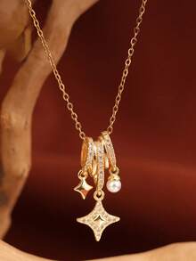 4pcs/Set Luxury Ditsy Floral Sweet Style Jewelry Set, Including Necklace, Earrings And Ring, Crystal Teardrop Design, Ideal For Party, Date, Gift And Casual Wear