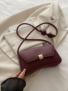 Ví đựng tiền xu kim loại thời trang mới dành cho nữ, túi xách da PU màu trơn - Màu Đỏ Sâu - Xem 5