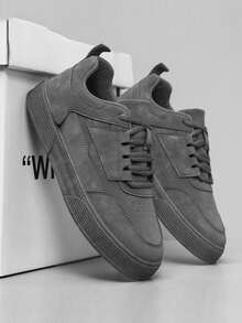 Herren einfarbige graue Schnürsportschuhe, minimalistischer Stil mit rundem Zehenbereich und dicker Sohle, höhenverstellbare Sportschuhe (es empfiehlt sich, eine größere Größe zu wählen)