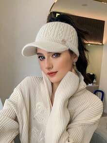 Autumn/Winter Warm Knitted Plush Hat, Oversized Plush Baseball Cap With Ponytail Hole, Suitable For Outdoor Sports Enthusiasts, Brimless Cap, Girls Version