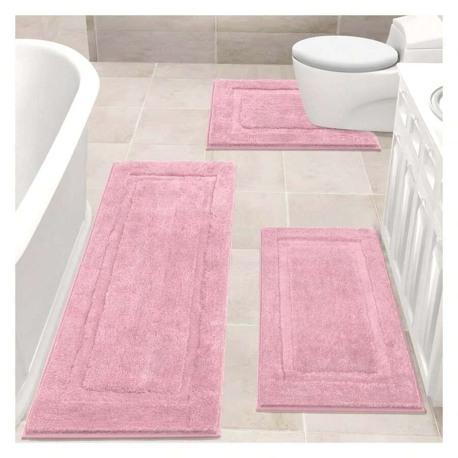 Bathroom Rugsof 3, Bath Mats Non Slip Washable - Soft Absorbent Shower Rugs For Tub Floor & Toilet - Blue Runner Rug, Yellow - As Picture 426 - View 1