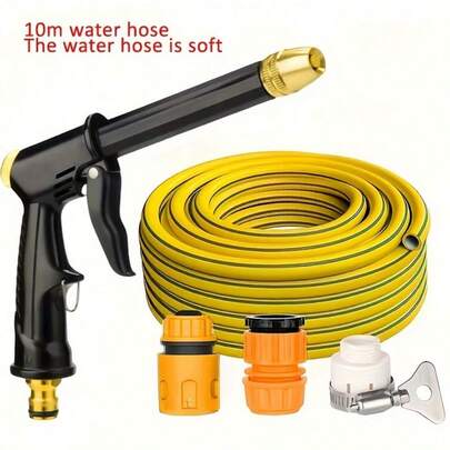 1pc High-Pressure Water Gun Set With 393.7inch Hose And 3 Connectors, Adjustable 360° Nozzle, Ergonomic Leakproof Design - Suitable For Garden Irrigation, Car Washing, Flower Watering, Floor Cleaning, Glass, And Pet Bathing - Essential For Gardeners And Homeowners, Outdoor Cleaning Must-Have