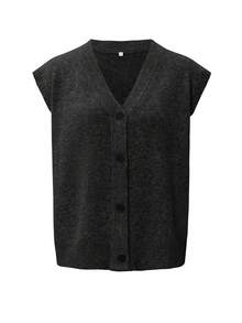Live To Mo Women's Fall Back-To-School: V-Neck Button-Front Knit Cardigan - Sleek Casual Minimalist Old Money Aesthetic Vest Top
