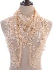 1pc Women Floral Lace Shawl With Hollow-Out Flower Pattern Decor, Breathable Fringed Triangle Scarf For Outdoor And Daily Use, Summer - Multicolor - View 26