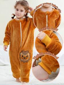 MICHLEY 1pc Baby Cartoon Animal Flannel Cute Sleeping Bag, Long Sleeve Zipper Comfortable Unisex Infant Supplies, Suitable For Living Room, Halloween, Party Wear - Multicolor - View 5