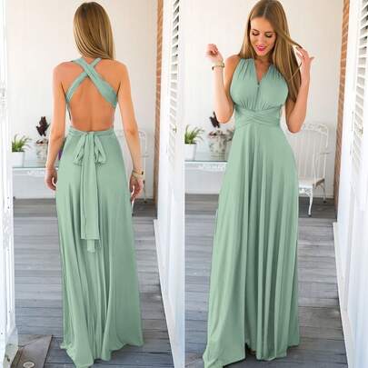 Multi-Way Criss-Cross Backless Sexy Tie-Up Dress, European & American Style Long Dress For Bridesmaids & Party