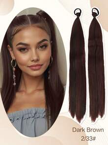 2 件 18 英寸 Yaki 直马尾接发，带弹力扎带，耐扎合成假发，马尾接发，假马尾假发，适合女性日常佩戴，黑色/棕色 - 彩色 - 查看 7