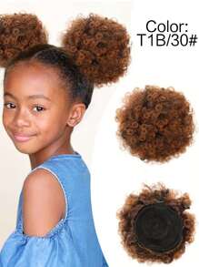1 Piece Kids Mini Afro Puff Drawstring African Hair Bun Ponytail Fluffy Curls Synthetic Short Hair Extensions 's Updo Hair Bun Chignon For Girls Kids Daily New Year Christmas Wear Use Black Brown Colors