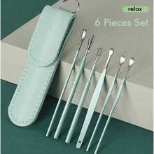 6-Piece Professional Ear Care Kit - Stainless Steel Spiral/Hook/Loop Cleaners & Portable Case | Medical-Grade Wax Removal Tools For Adults, Safe For Travel & Home (1PC) - Màu vàng - Xem 2